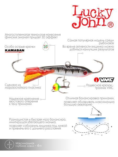 Балансир Lucky John CLASSIC 4 с тр. 40мм блистер 81401-12HRT фото