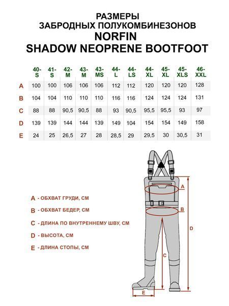 Полукомбинезон заброд. Norfin SHADOW NEOPRENE BOOTFOOT р.42-M с сапогами резина 83500-42-M фото