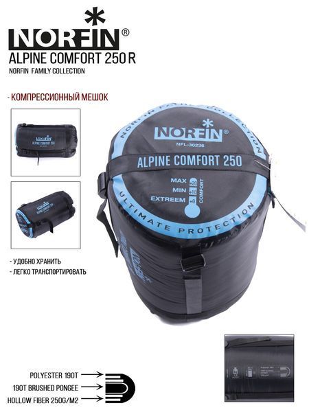 Мішок-ковдра спальн. Norfin ALPINE COMFORT 250 +10&deg;- (0&deg;) / 200х80см / NFL/ R NFL-30237 фото