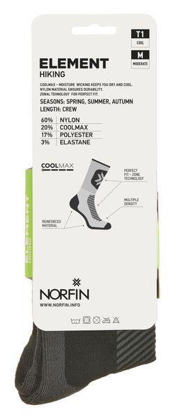 Носки Norfin T1M ELEMENT HIKING COOLMAX CREW р.(39-41) M 304714-02M фото